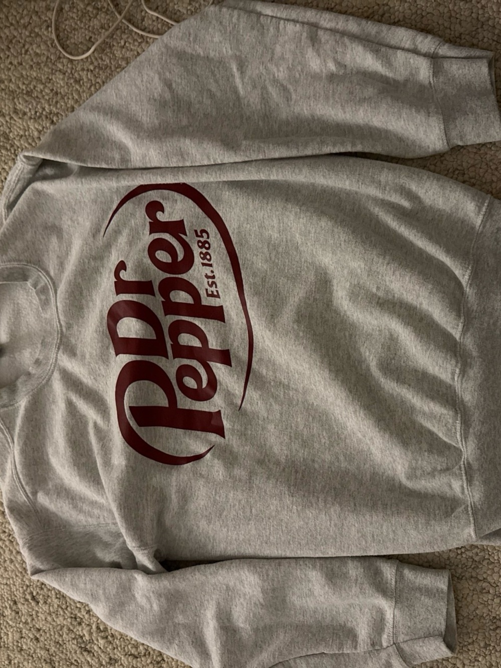 SHEIN Light Gray Crewneck Sweatshirt with Maroon Dr Pepper Logo